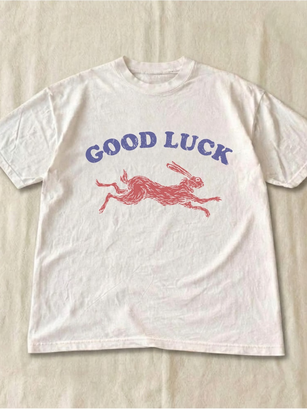 Good Luck Graphic Tee with Running Hare White